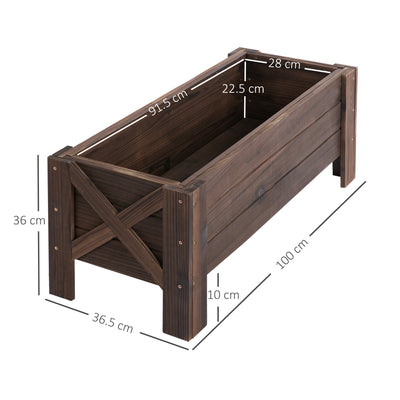 Outsunny 58L Garden Raised Bed Planter Grow Containers for Outdoor Patio Plant Flower Vegetable Pot Fir Wood, 100 x 36.5 x 36 cm, Carbonized Colour 