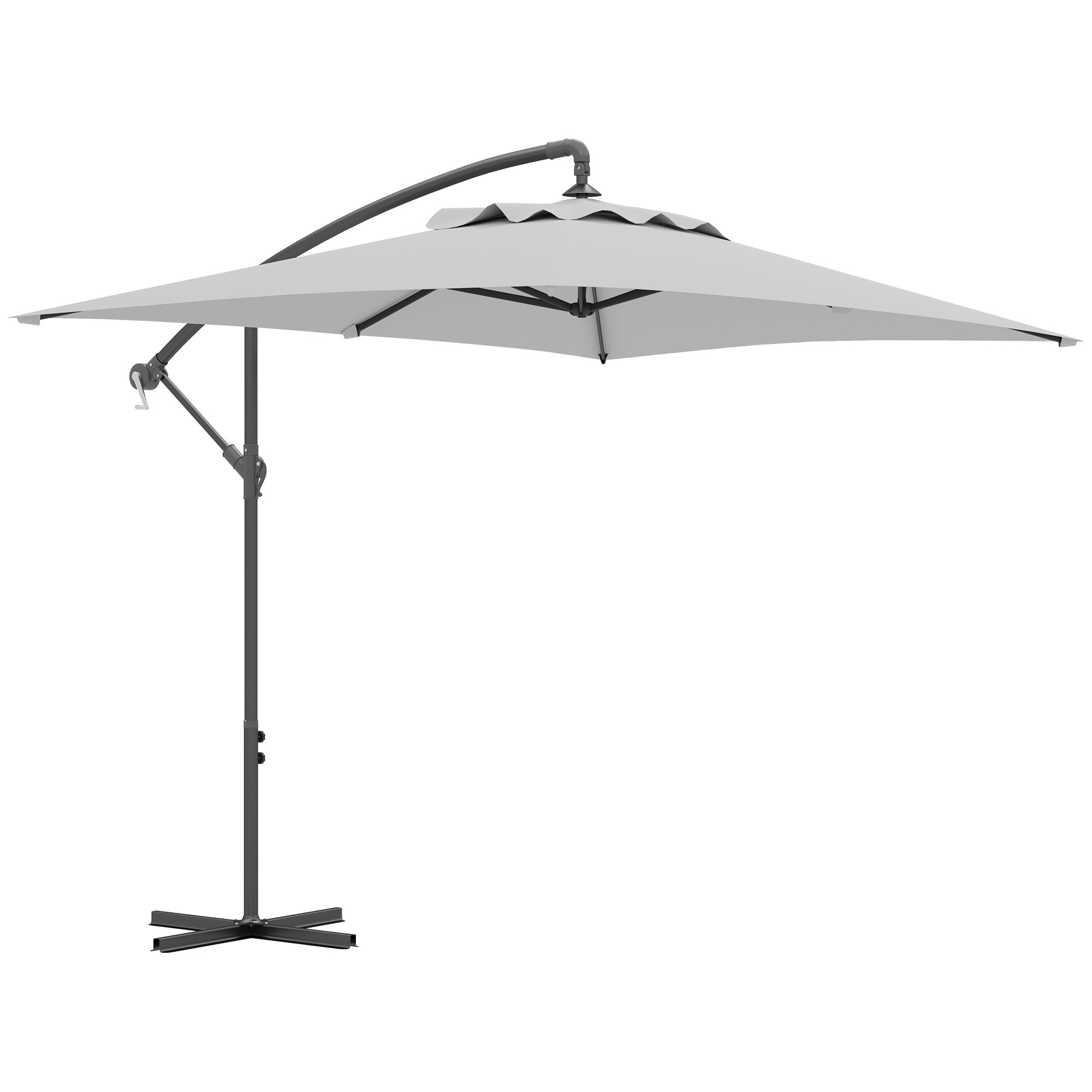 Outsunny 3(m) Cantilever Overhanging Parasol, with Cross Base - Light Grey 
