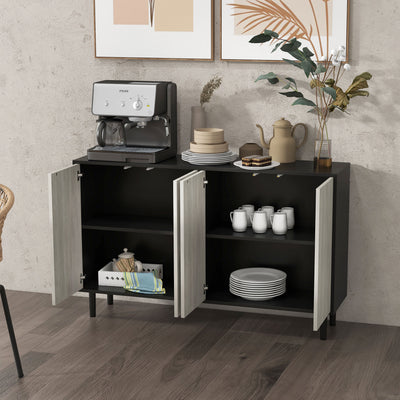 HOMCOM Kitchen Sideboard Storage Cabinet for Living Room with Adjustable Shelves 4 Doors and Pine Wood Legs Black 