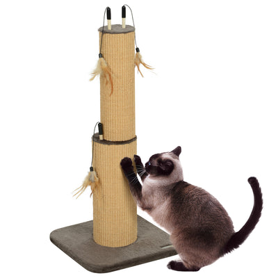 PawHut 78cm 2-in-1 Cat Scratching Post with 3 Toy Feathers, Brown 
