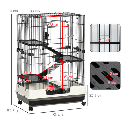 PawHut Four-Tier Small Animal Cage, for Bunnies, Ferrets, Chinchillas w/ Wheels, Tray - Black 