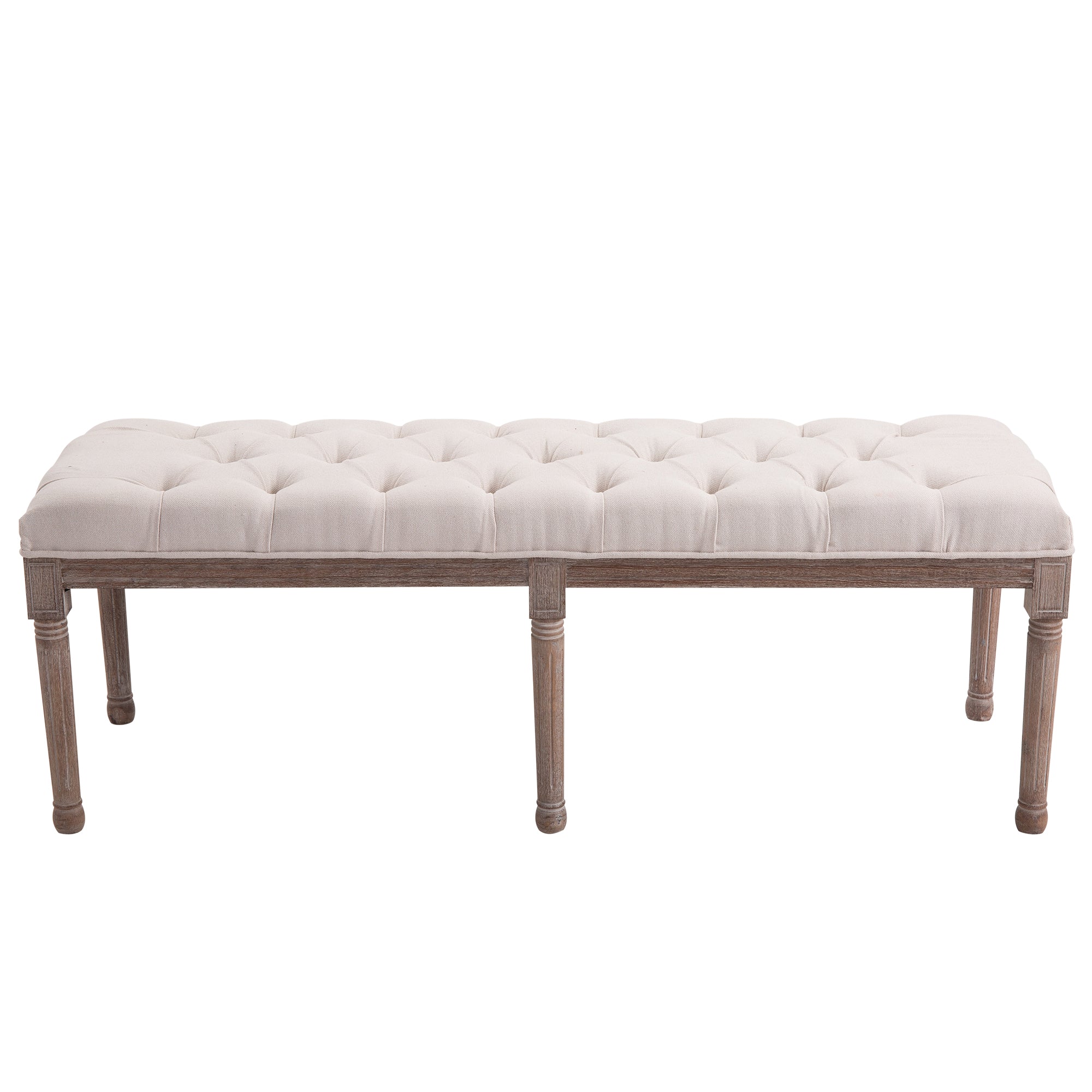 HOMCOM Bed End Side Chaise Lounge Sofa Stool Chic Button Tufted Window Hallway Seat Bench Wooden Leg Fabric Cover Padded Beige 