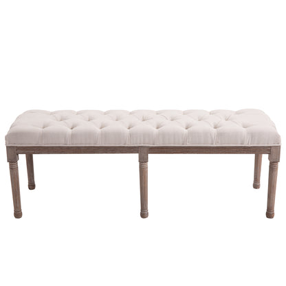 HOMCOM Bed End Side Chaise Lounge Sofa Stool Chic Button Tufted Window Hallway Seat Bench Wooden Leg Fabric Cover Padded Beige 