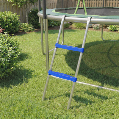 SPORTNOW Trampoline Ladder, 2-Steps with Horizontal Wide Steps, Universal Hook, Galvanised Steel Frame, 150kg Load Capacity 