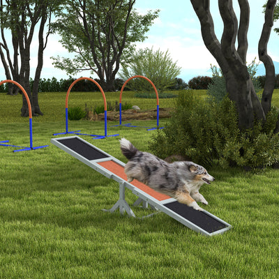 PawHut Wooden Pet Seesaw for Big Dogs, Dog Agility Equipment with Anti-Slip Surface - Grey 