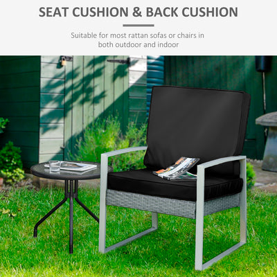 Outsunny 2 Piece Garden Chair Cushions with 1 Seat Cushion 1 Back Pad for Rattan Sofa Chair, Outdoor Seat Pads for Indoor and Outdoor Use, Black 