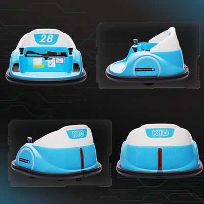 AIYAPLAY 360\'c2\'b0 Rotation Kids Bumper Car, 12V Waltz Car with Remote Control, Dual Joystick, Music, Lights, Light Blue 