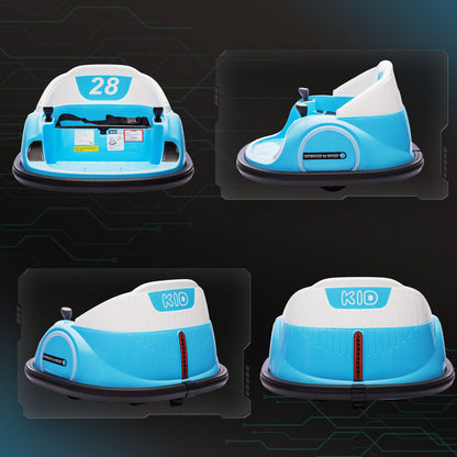 AIYAPLAY 360\'c2\'b0 Rotation Kids Bumper Car, 12V Waltz Car with Remote Control, Dual Joystick, Music, Lights, Light Blue