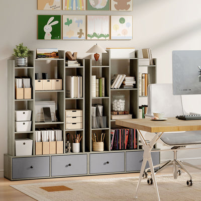HOMCOM 12 Shelf Storage Unit, with Drawers - Graphite Wood Effect 