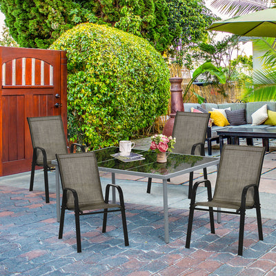 Outsunny Set of Four Stackable Mesh Seat Chairs - Mixed Brown 