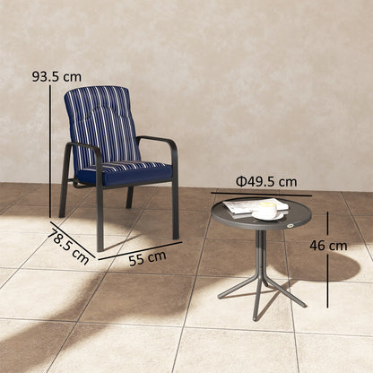 Outsunny 3-Piece Patio Bistro Set, 5-Position Adjustable Recliner Garden Chairs and Tempered Glass Table, Garden Furniture Set with Cushions, High Back, Armrests, Metal Frame for Balcony Patio, Blue 