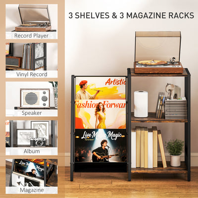 HOMCOM 3-Tier Record Player Stand, End Table for Living Room, Bedroom - Rustic Brown 