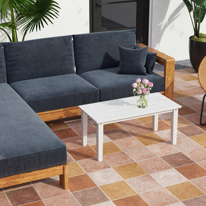 Outsunny Outdoor Garden Coffee Table, HDPE All-Weather Garden Table, Rectangular Outdoor Table with Slatted Tabletop for Patio, Balcony, 91 x 44 x 42 cm, White 