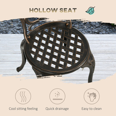 Outsunny 3 Piece Garden Bistro Set Aluminium Outdoor Furniture Set for 2 Patio Chairs and Table with Umbrella Hole Bronze Tone 