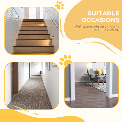 PawHut Pressure Fit Dog Stair Gate No Drilling Safety Gate Auto Close for Doorways, Hallways, 74-94cm Adjustable, 94cm Tall, White 