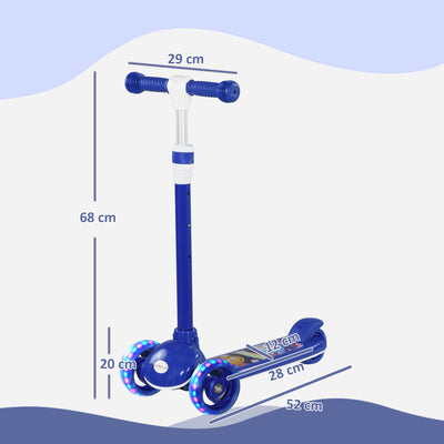 AIYAPLAY Kids 3 Wheel Scooter for 2-6 Years Old w/ Adjustable Height, LED Light, TPE Handlebar, Blue 