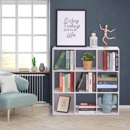 HOMCOM Wooden 9 Cube Storage Cabinet Unit 3 Tier Bookcase Shelves Organiser Rack Display  - White 