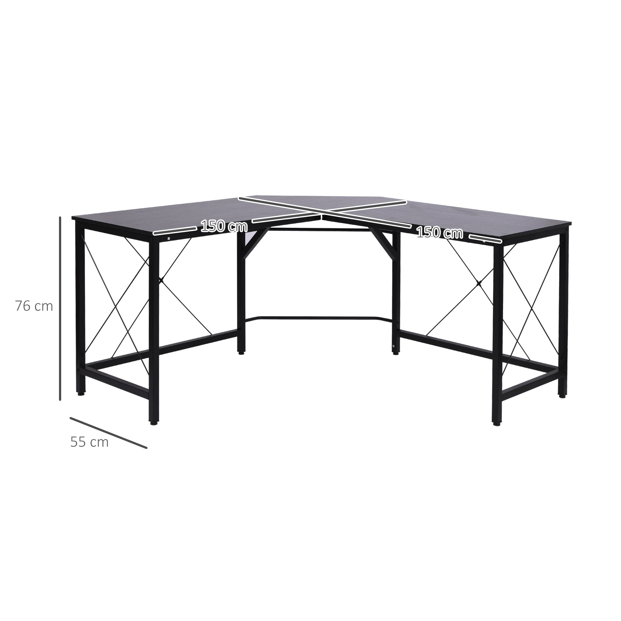 HOMCOM L-Shaped Corner Desk, Computer Desk for Home Office, Space-Saving Study Workstation, Easy to Assemble, 150 x 150 x 76cm, Black 