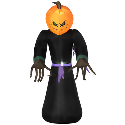 HOMCOM 2.1m Inflatable Pumpkin Ghost Head Monster Vampire 6 LED Halloween Blow Up Yard Holiday Decoration 