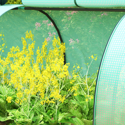 Outsunny PE Tunnel Greenhouse Green Grow House Steel Frame for Garden Backyard with Zipper Doors 395 x 100 x 80cm, Green 