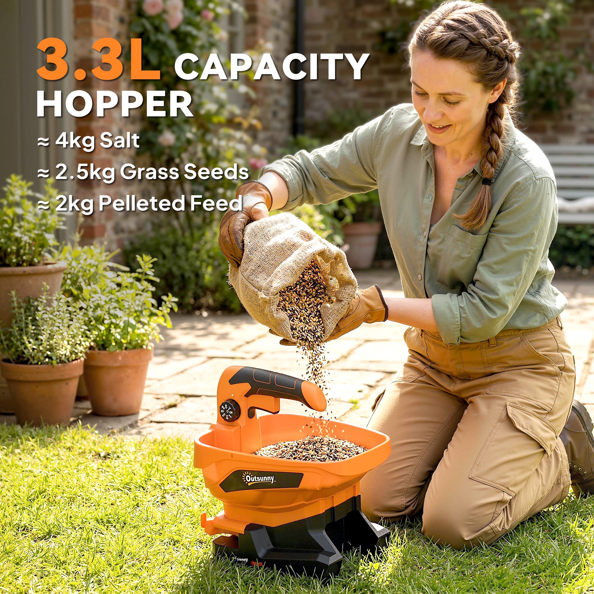 Outsunny Cordless Spreader, 3.3L Handheld Seed Spreader with Adjustable Scatter Width, Adjustable Flow, USB Charging Cable 