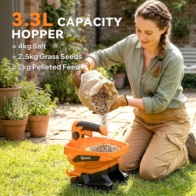 Outsunny Cordless Spreader, 3.3L Handheld Seed Spreader with Adjustable Scatter Width, Adjustable Flow, USB Charging Cable 