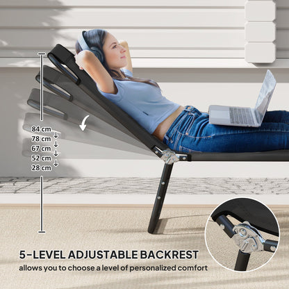 Outsunny Garden Sun Lounger, with Five-Position Back - Black 