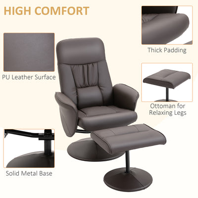HOMCOM Executive Recliner Chair High Back and Footstool Armchair Lounge Seat Brown 