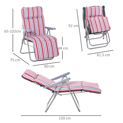 Outsunny Set of 2 Garden Sun Lounger Outdoor Reclining Seat Cushioned Seat Foldable Adjustable Recliner Red and White 
