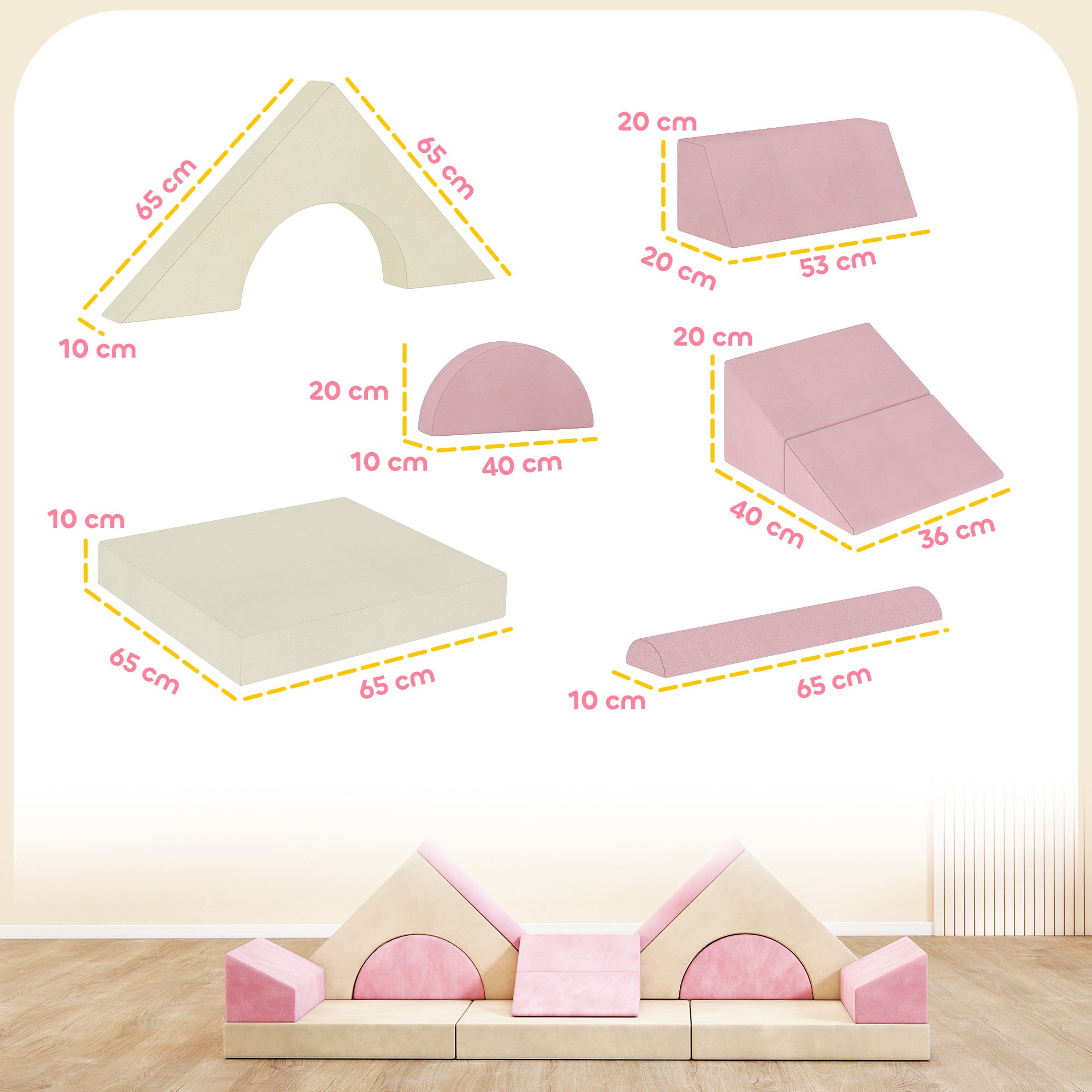 AIYAPLAY Kids Play Sofa, 12 Pieces Foam Modular Soft Play Set for Playroom, Children Convertible Sofa for Boys and Girls, Pink 