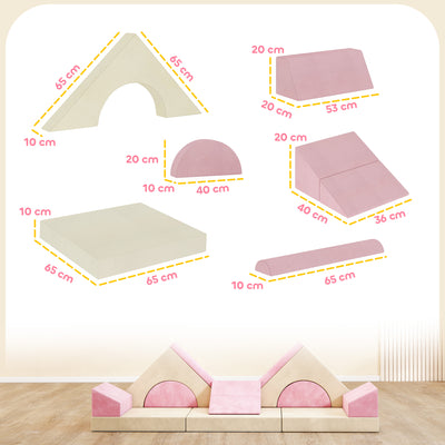AIYAPLAY Kids Play Sofa, 12 Pieces Foam Modular Soft Play Set for Playroom, Children Convertible Sofa for Boys and Girls, Pink 