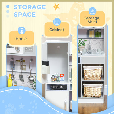 AIYAPLAY Pretend Play Toy Kitchen, Kids Kitchen Playset w/ Sounds, Lights, Running Water, Coffee Maker, Refrigerator 
