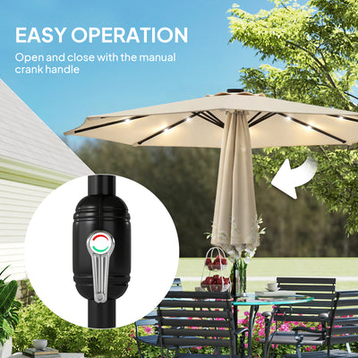 Outsunny 2.6 m Garden Parasol Umbrella with LED Solar Light, Parasol Cover, Outdoor Market Patio Umbrella, Beige 