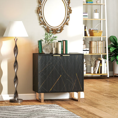HOMCOM Sideboard, Accent Cabinet with Marble Effect, Adjustable Shelf, Fluted Doors and Drawers, Black
