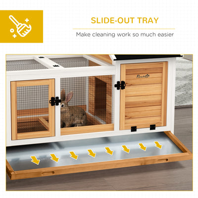 PawHut Wooden Rabbit Hutch, Guinea Pig Cage, with Removable Tray, Wheels - Yellow 