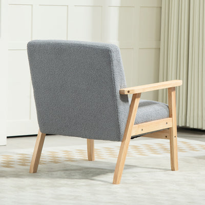 HOMCOM Accent Chair Wood Frame with Thick Cashmere Cushions Wide Seat Armchair Home Furniture Bedroom Office Grey 