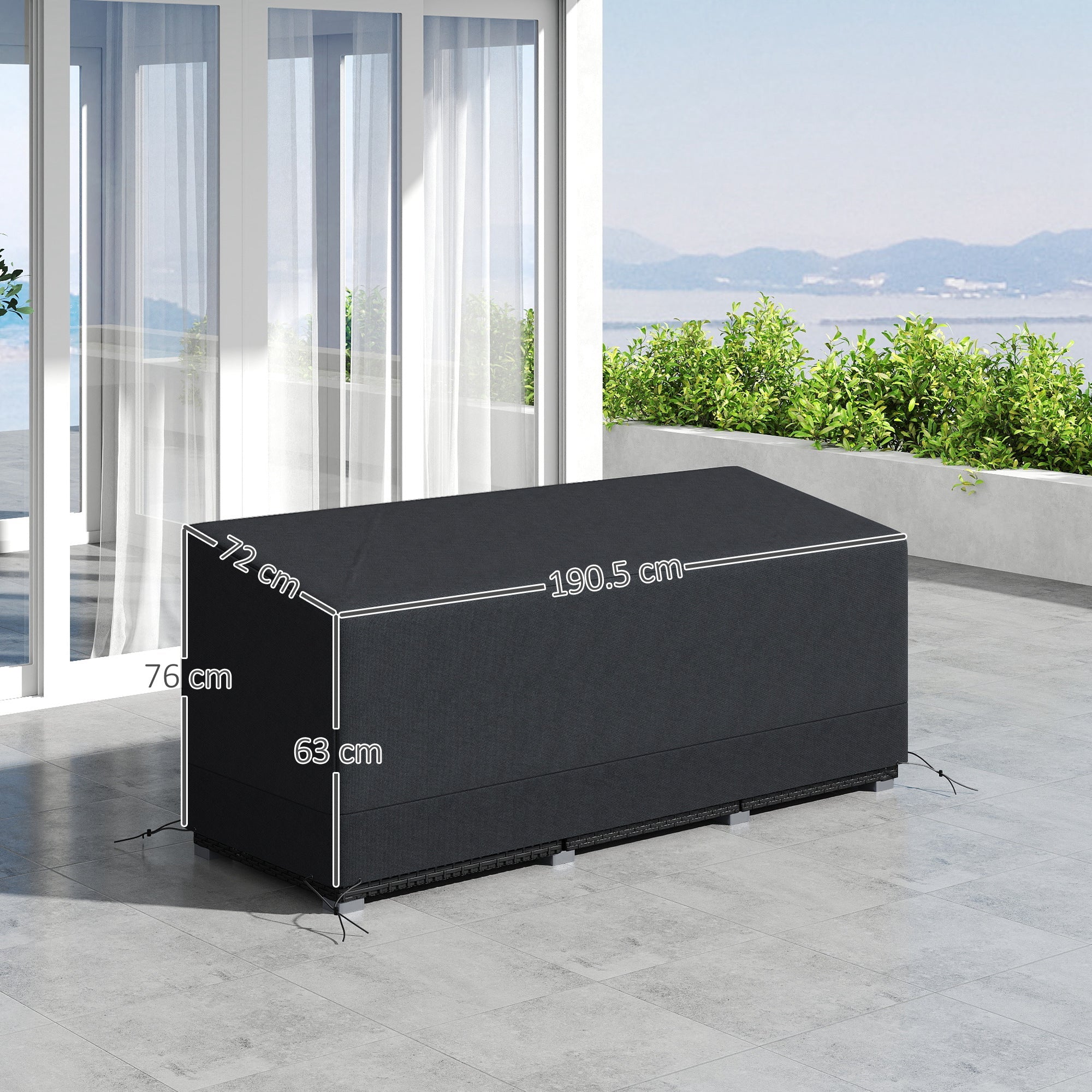 Outsunny Rectangular Patio Furniture Cover for 3 Seater Sofa Bistro Set, Water UV Resistant Protection 600D Oxford Fabric Rattan Lounge Clean Cover, 190 x 72 x 76cm, Black 