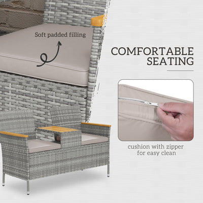Outsunny Two-Seat Rattan Loveseat, with Wood-Top Middle Table - Grey 