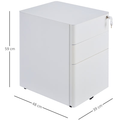 Vinsetto Lockable Cabinet, Rolling Filing Cabinet with 3 Drawers, Steel Office Drawer Unit for A4, Letter, Legal Sized Files 