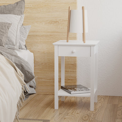 HOMCOM White Bedside Table, Wooden Side Table, Nightstand, Bedside Cabinet with Drawer and Storage Shelf for Bedroom and Living Room, Set of 2 