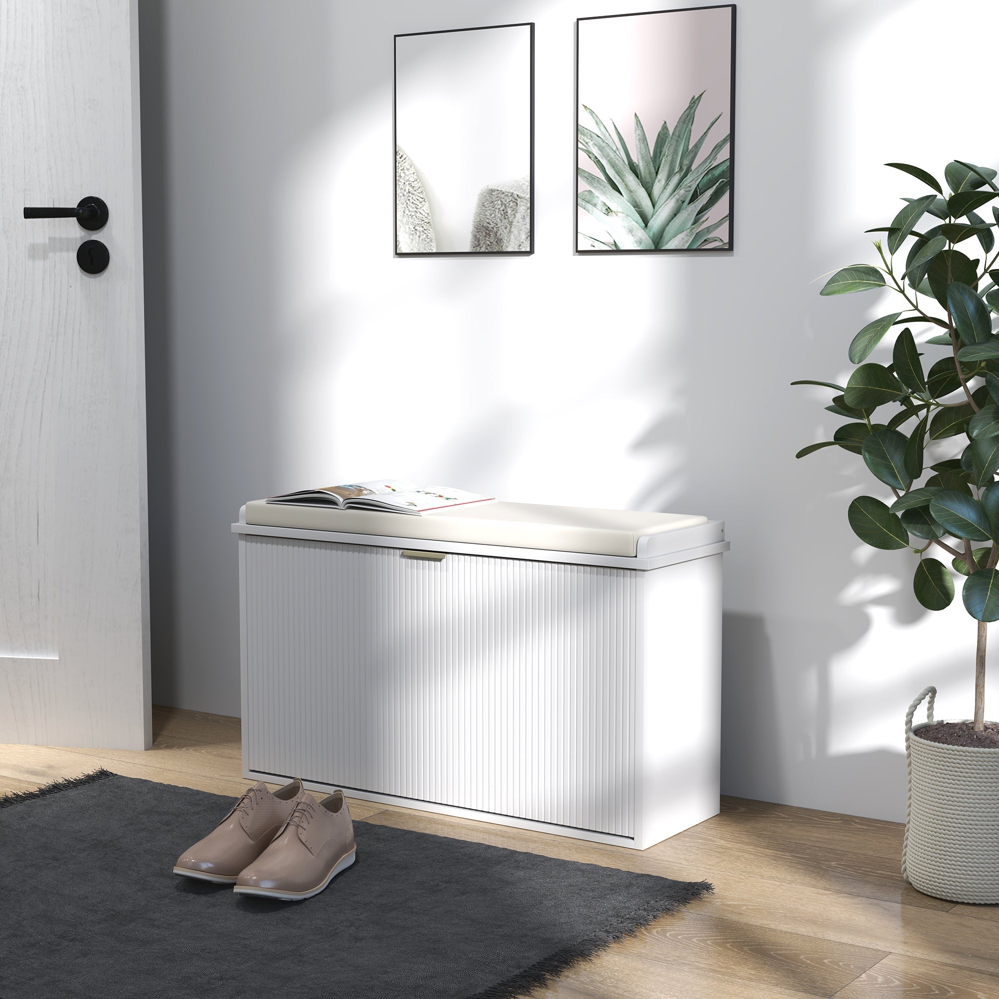 HOMCOM Elegant Eight Shoe Bench, with Top Seat - White 