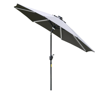 Outsunny 2.7m Garden Parasol Sun Umbrella w/ LED Solar Light Angled Canopy Grey 