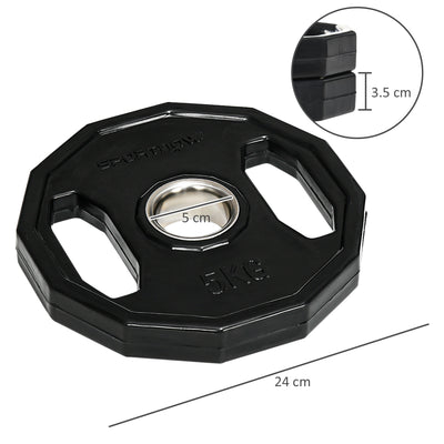 SPORTNOW Olympic Weight Plates Set, Metal and Rubber Bumper Plates Weights Discs with 2"/5cm Holes, for Home Gym Weight Lifting Strength Training, 2 x 5kg, Black 