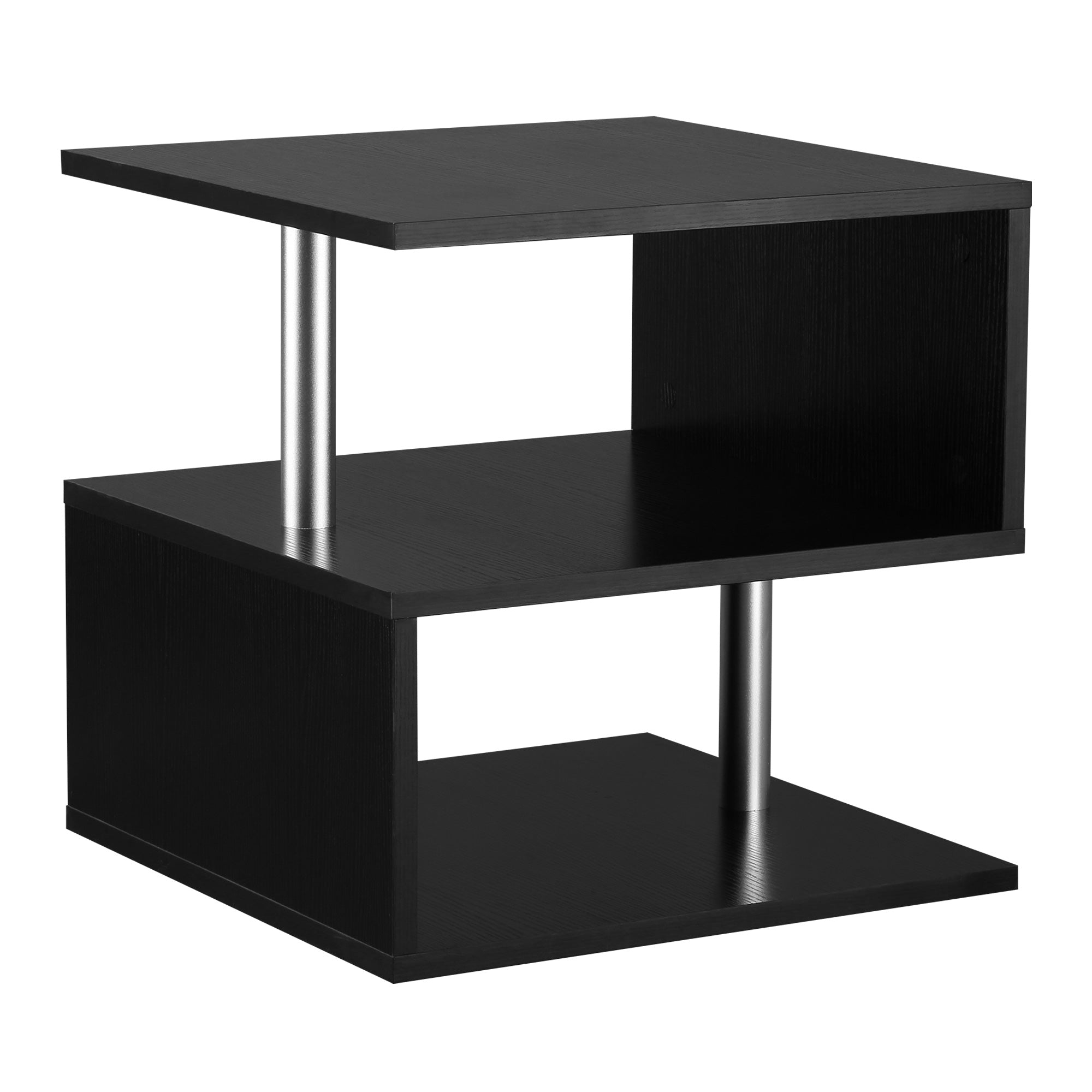 HOMCOM Wooden S Shape Cube Coffee Table 2 Tier Storage Shelves Organizer Office Bookcase Living Room End Desk Stand Display (Black) 