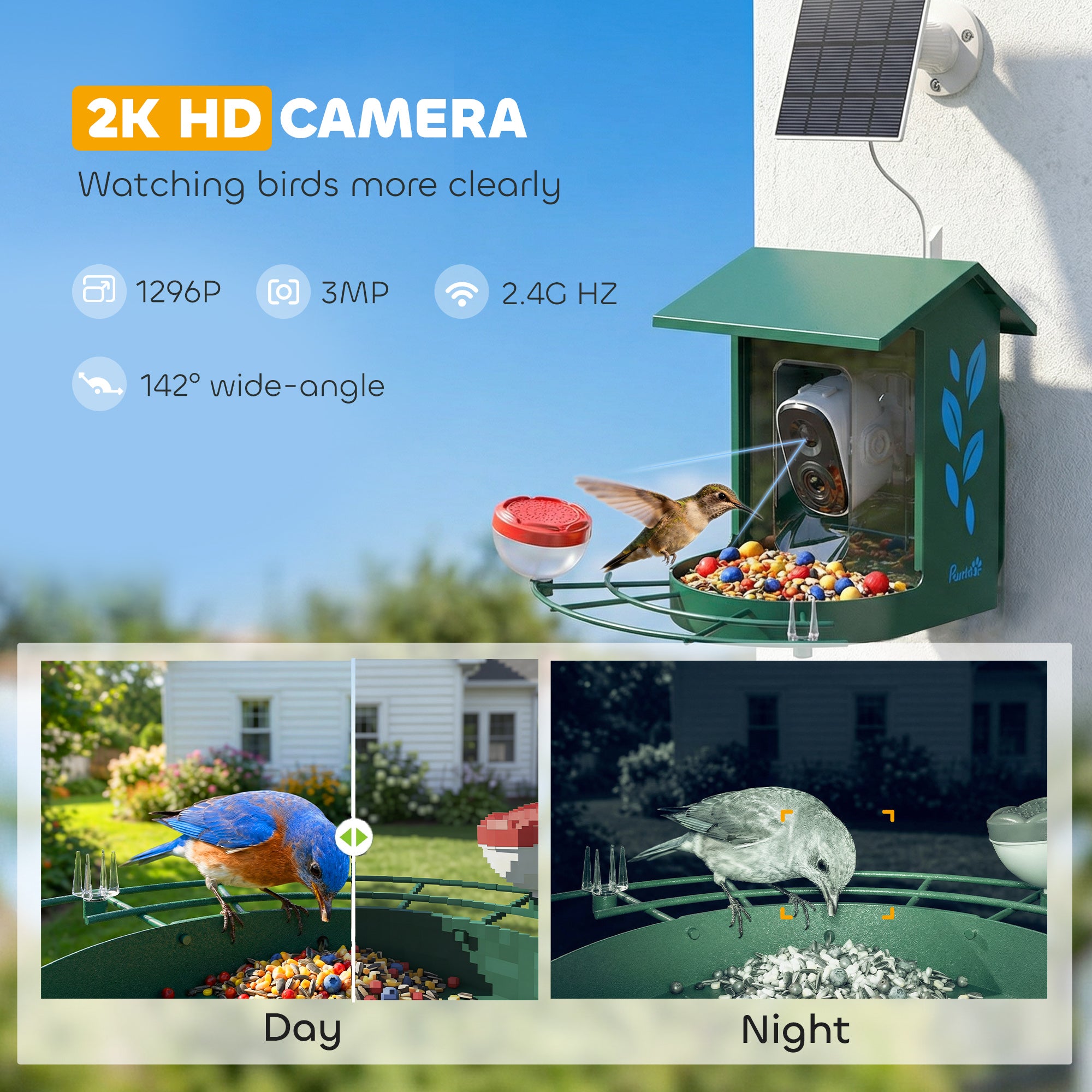 PawHut Smart Bird Feeder Camera 2K HD with AI Identifies 16,000+ Species, 2K HD Auto Capture Video, APP Instant Notifications 