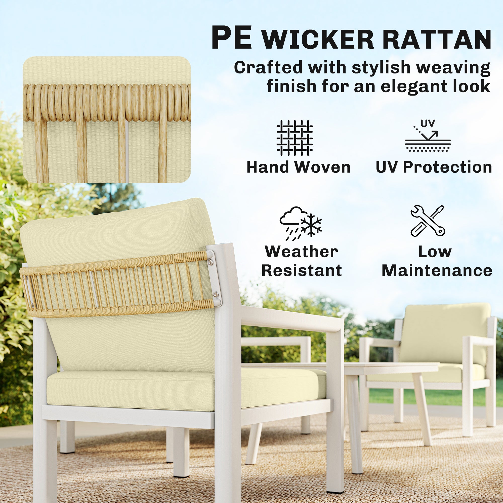 Outsunny 4 Seater Rattan Garden Furniture Set with 2 Armchairs, Loveseat, Coffee Table, Garden Sofa Set with Cushions, Brown 