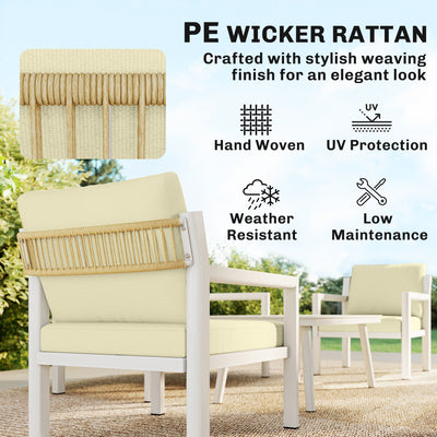 Outsunny 4 Seater Rattan Garden Furniture Set with 2 Armchairs, Loveseat, Coffee Table, Garden Sofa Set with Cushions, Brown 