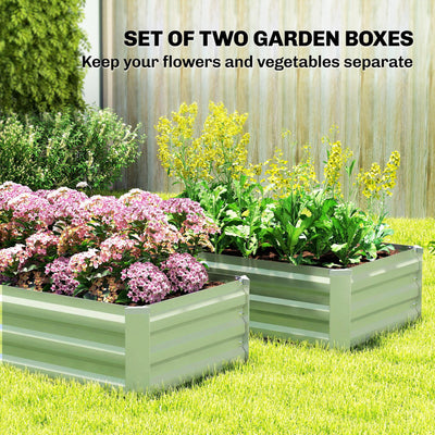 Outsunny Set of Two 100 x 60cm Steel Planter Boxes - Light Green 