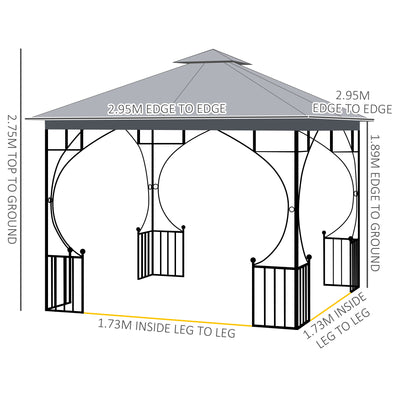 Outsunny 3 x 3(m) Garden Gazebo Patio Party Tent Shelter Outdoor Canopy Double Tier Sun Shade Metal Frame Netting, Light Grey 