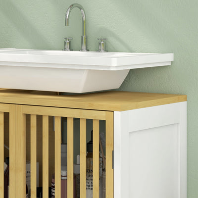 HOMCOM Bamboo-Blend Retro Cut-Out Under Sink Cabinet 